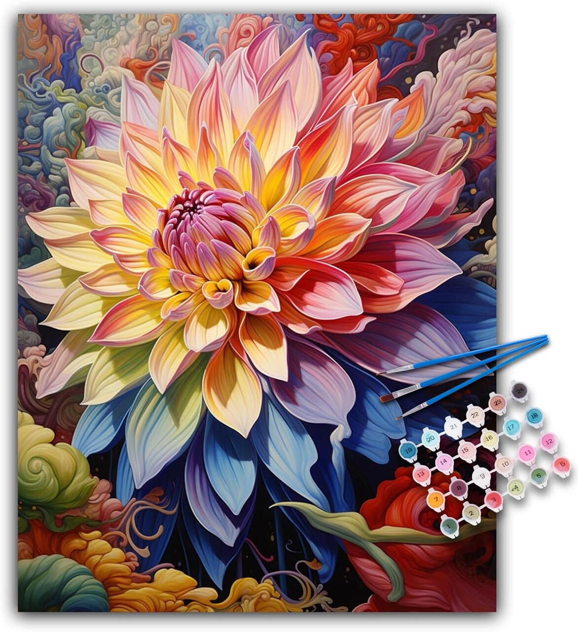 Offito Flowers Paint-by-Numbers Kit for Adults (16"x20") – DIY Canvas Painting for Beginners, Acrylic/Oil Art Kit for Home Wall Decor & Gifts (No Frame)